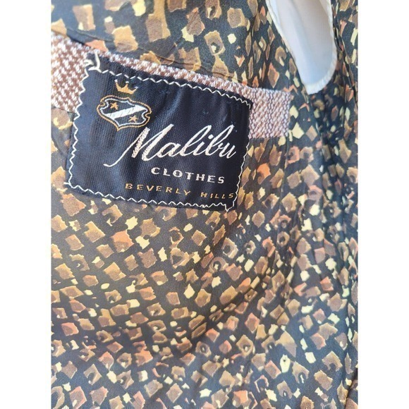 Vintage Malibu of Beverly Hills  Men's Brown Herringbone ish 2 Button Blazer - Picture 5 of 10